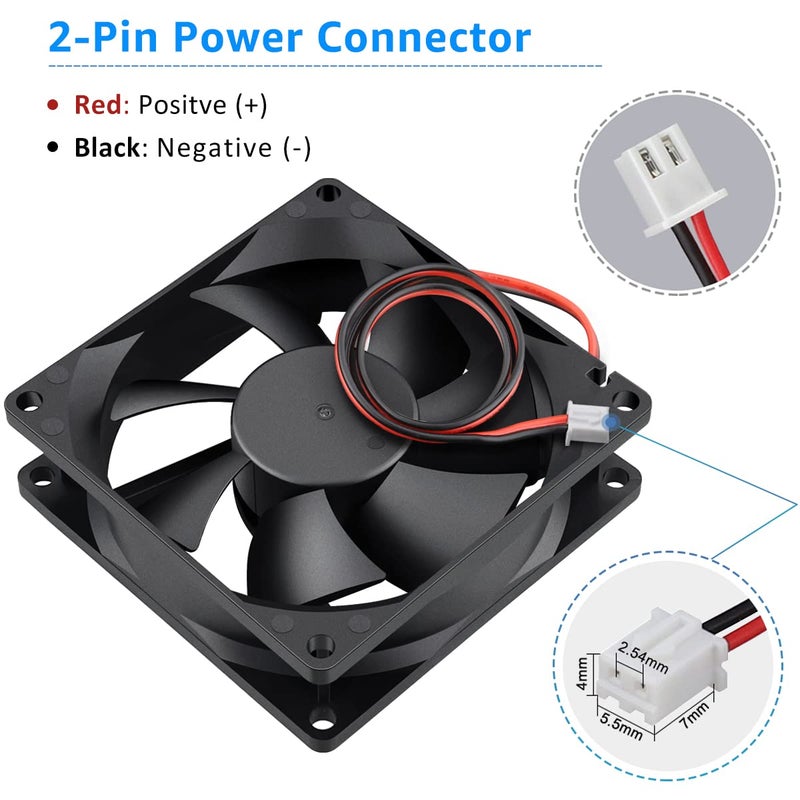 GDSTIME 2 Pack 80mm x 80mm x 25mm 12V DC Brushless Cooling Fan 2Pin - Image 5